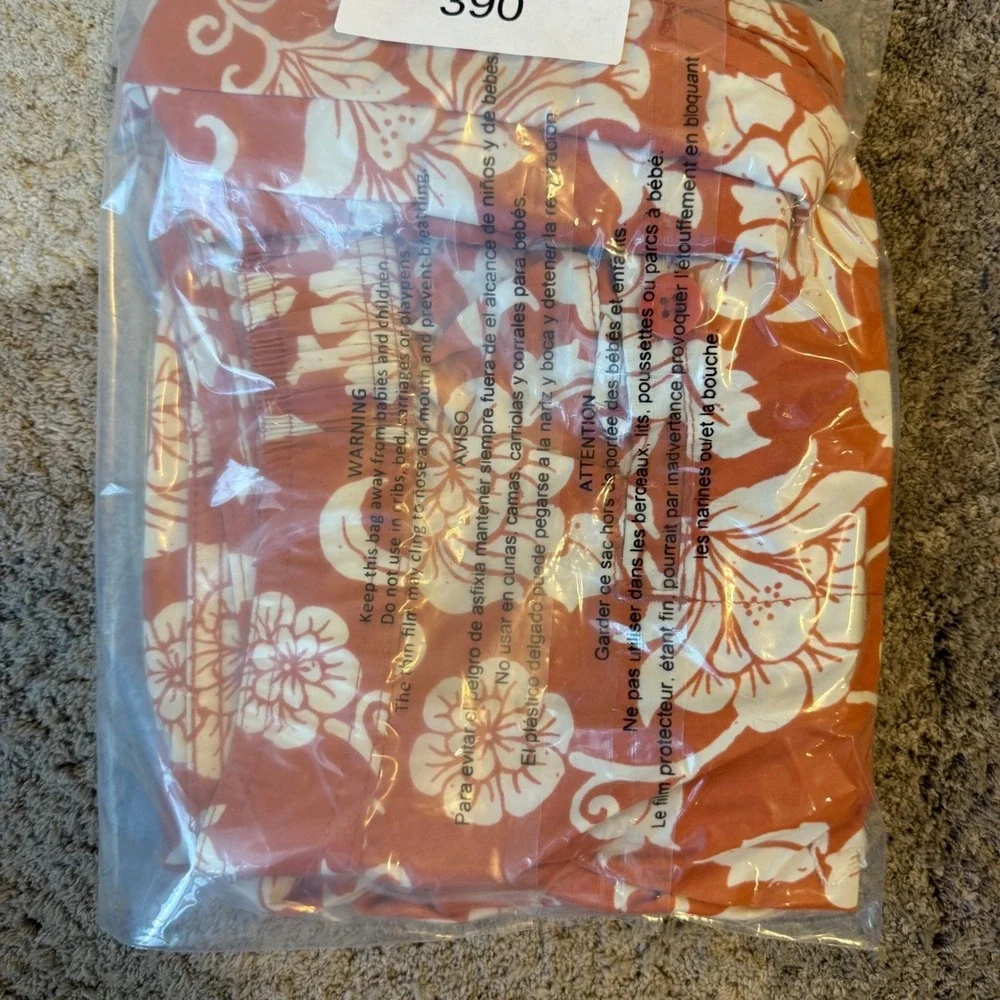 Caribbean‎ Swimwear Mens Orange White Floral Hibiscus Board Shorts Swim Trunks L